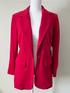 Boston Proper Red Classic Boyfriend Stretch Blazer